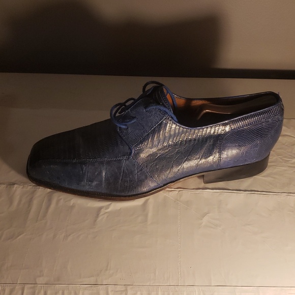 Classic Blue Textured Men\'s Oxfords STACEY ADAMS LIZARD PRINT ALL LEATHER SZ10.5
